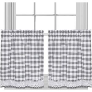 Sweet Home Collection Kitchen Window Curtain Treatment Panel, 24", Gray(Pack of